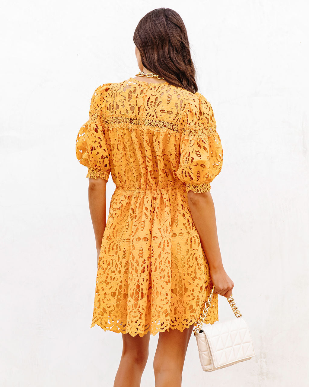 chinese dress ladies Sunflower Fields Crochet Lace Mini Dress – VICI