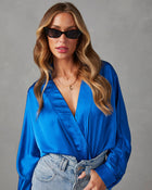 Classic Blue %  Bentley Biz Satin Long Sleeve Bodysuit 1