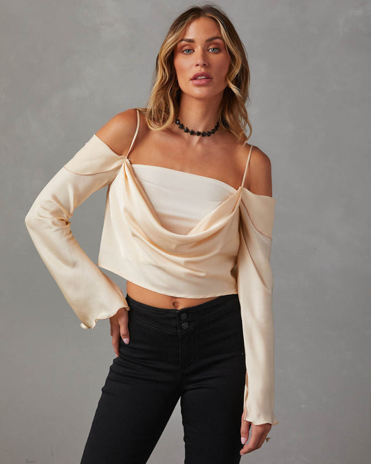 Champagne % Linnie Satin Off The Shoulder Top-1