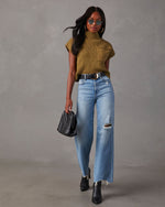 Olive % Brooke Mock Neck Short Sleeve Sweater-1