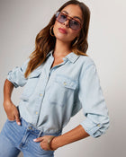Light Blue %  Saligh Pocketed Button Down Top 1
