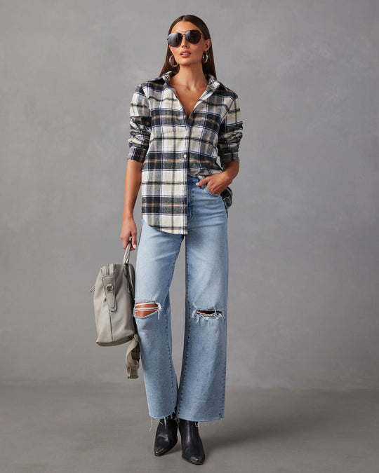 Black % Guthrie Oversized Plaid Button Down Top-1