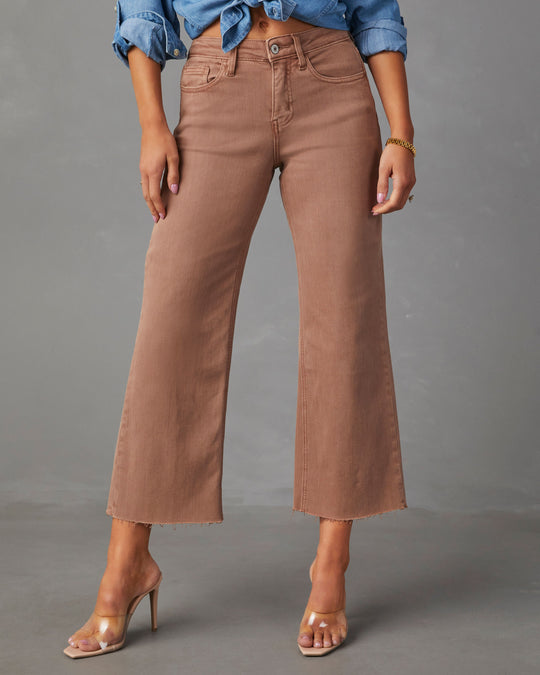 Chocolate % Beckley Mid Rise Wide Leg Cropped Jeans-2