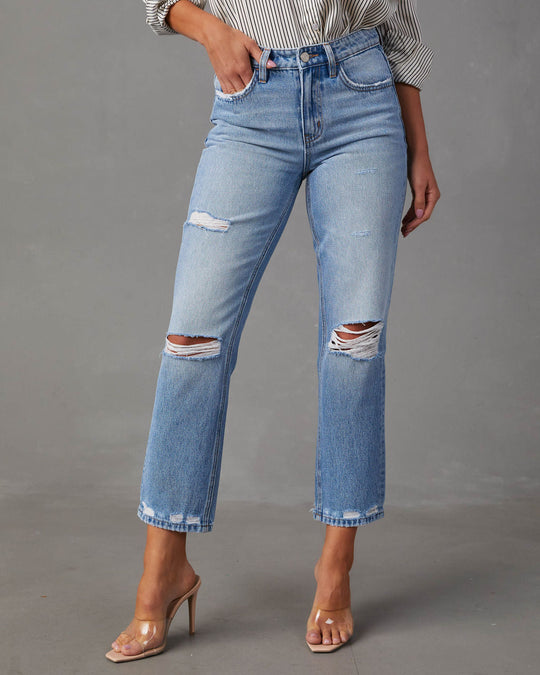 Medium Wash %  Alena Mid Rise Distressed Cropped Jeans 1