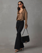 Dark Olive %  Kielan Satin Button Down Top 3