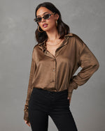 Dark Olive %  Kielan Satin Button Down Top 2