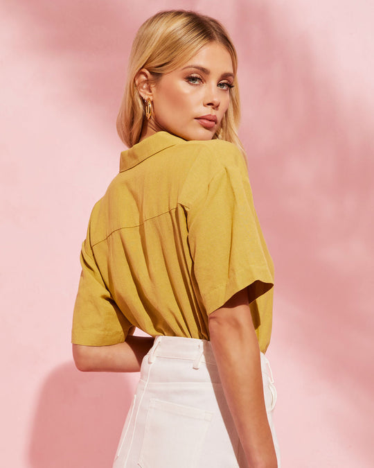 Dusty Yellow %  Tofino Short Sleeve Button Up Top 1