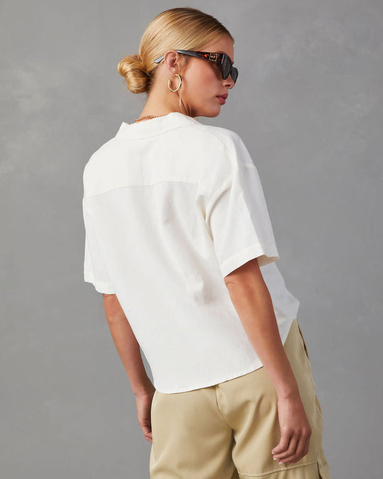 White  % Tofino Short Sleeve Button Up Top-2