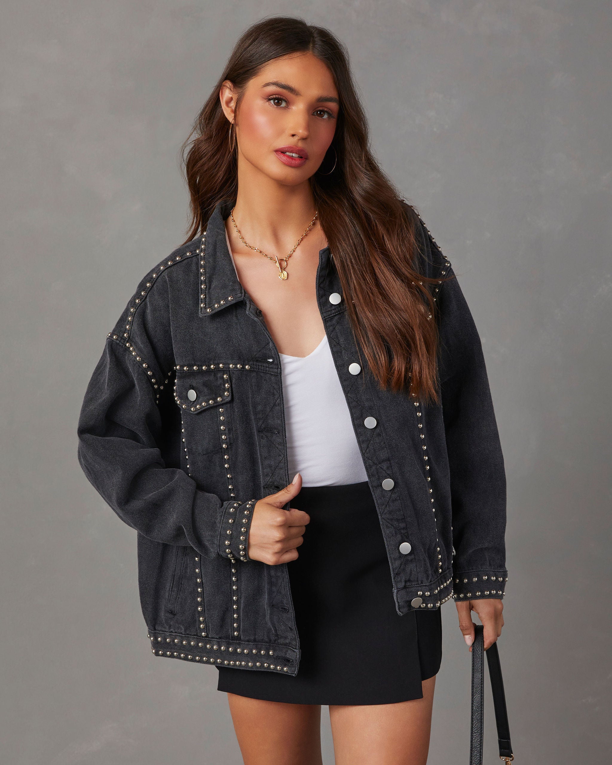 Kind Of A Big Deal Pocketed Studded Denim Jacket – VICI