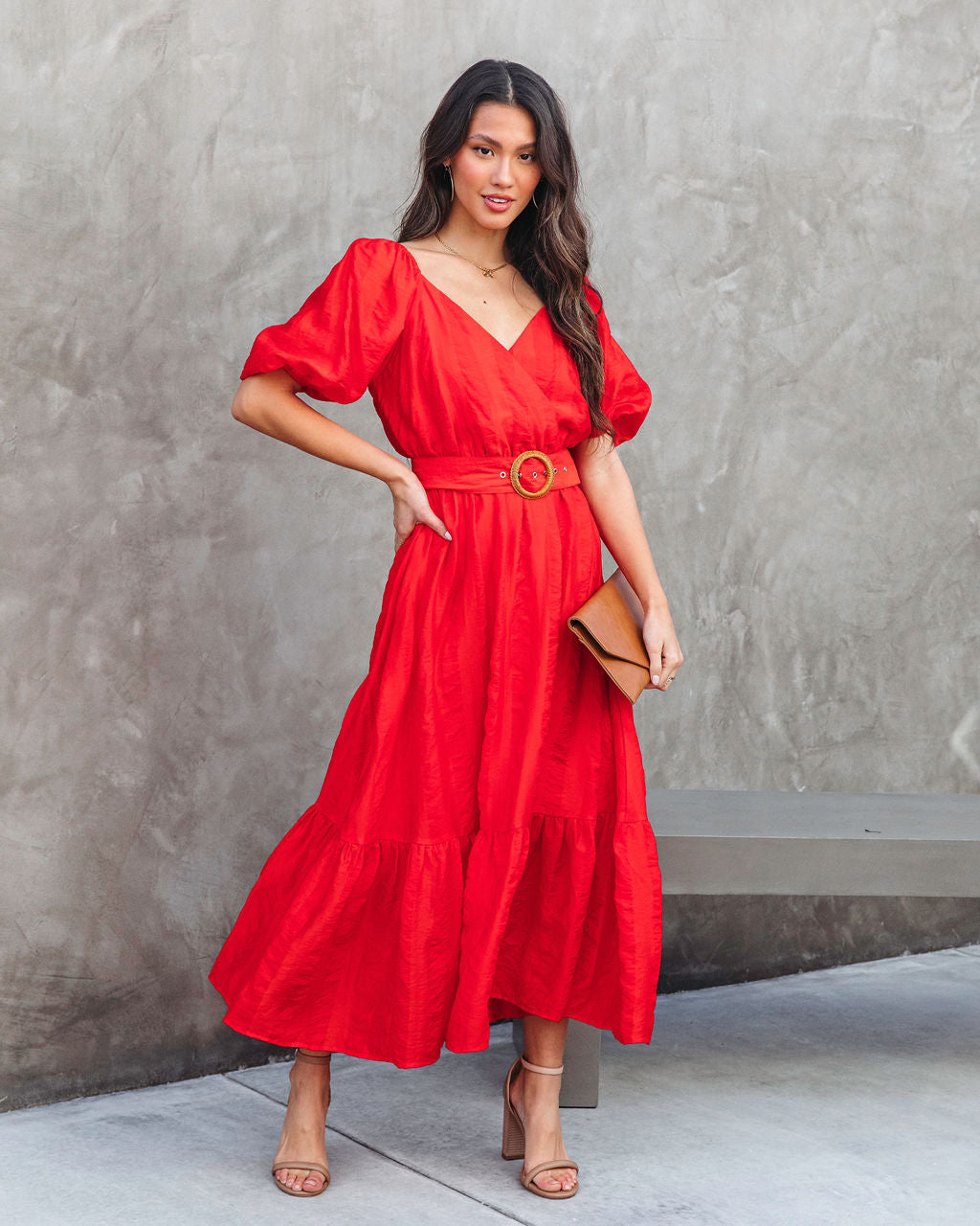 Under The Tuscan Sun Puff Sleeve Belted Midi Dress – VICI