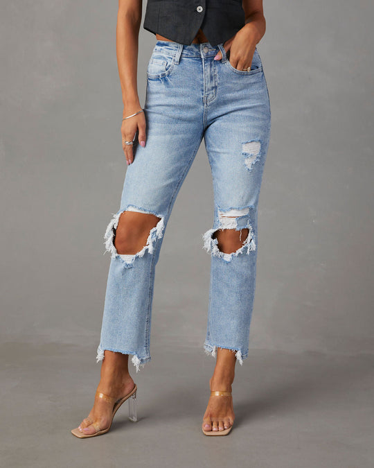 Light Wash %  Jolee High Rise Distressed Cropped Jeans 1