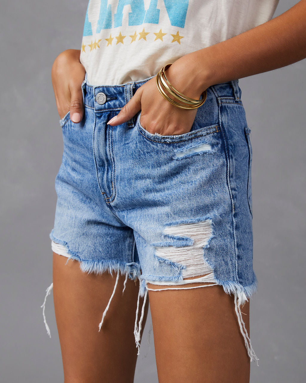 Catania Distressed Frayed Hem Denim Shorts VICI