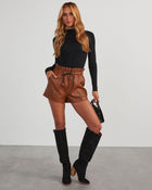 Camel % Reiko Faux Leather Paperbag Shorts-1