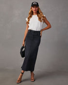 Black % Chic Side Slit Denim Midi Skirt-1