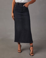 Black % Chic Side Slit Denim Midi Skirt-2