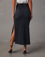 Black % Chic Side Slit Denim Midi Skirt-4