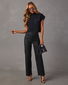 Black % Icon Coated High Rise Straight Jeans-6