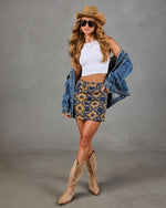 Summer Tour Geometric Print Denim Mini Skirt