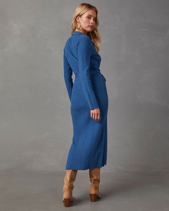 Blue %  Asmara Tie Waist Midi Sweater Dress 3