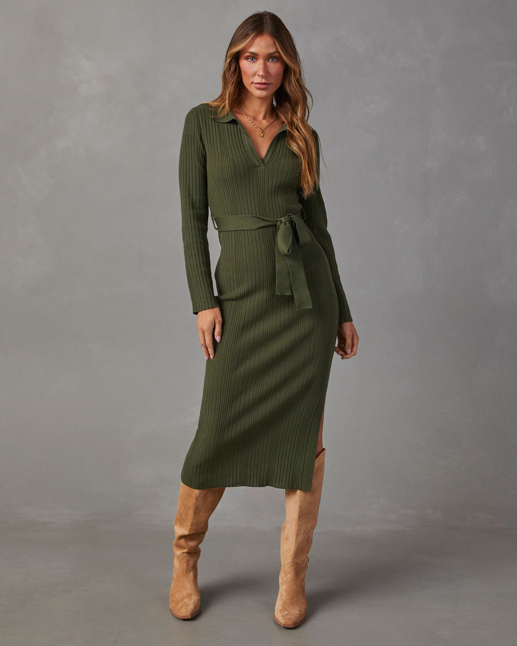 Asmara Tie Waist Midi Sweater Dress – VICI