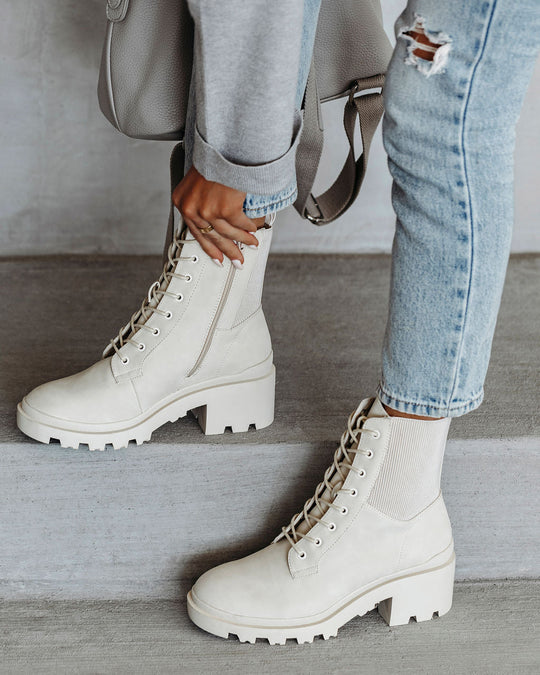 Cream % Willa Heeled Lace Up Boot-1