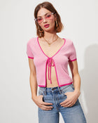 Pink % Visalia Tie Front Cropped Cardigan-1