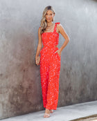 Pink % Allison Floral Pocketed Open Back Jumpsuit-1-1