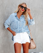 Light Wash %  Boardwalk Cotton Blend Vintage Button Down Top 2