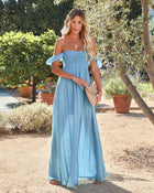 Blue % Can't Hurry Love Off The Shoulder Maxi Dress-1