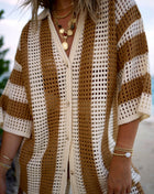 Brown/White % Bradley Crochet Button Down Cover Up Top-1