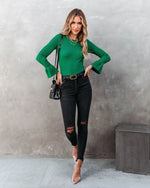 Kelly Green %  Esen Ribbed Bell Sleeve Knit Sweater 3