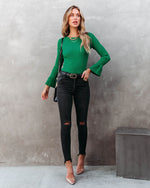 Kelly Green %  Esen Ribbed Bell Sleeve Knit Sweater 5
