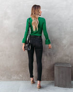 Kelly Green %  Esen Ribbed Bell Sleeve Knit Sweater 4