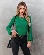 Kelly Green %  Esen Ribbed Bell Sleeve Knit Sweater 1
