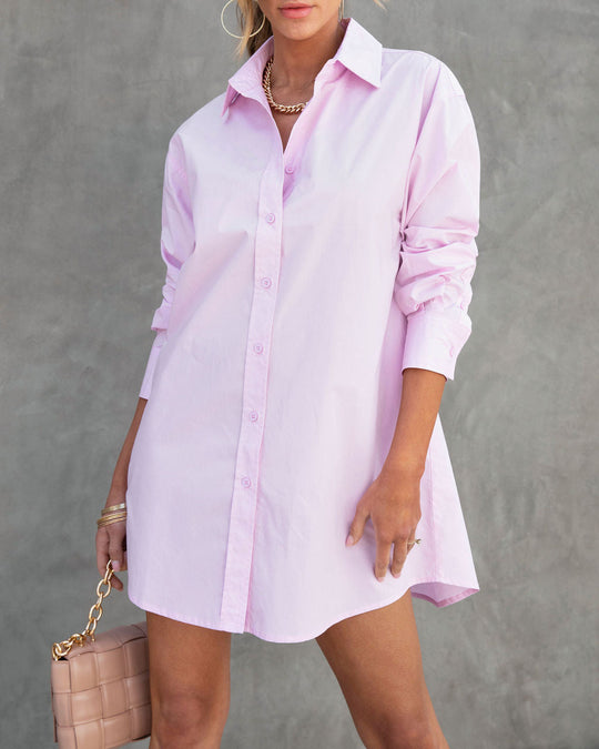 Lavender % Far From Basic Cotton Button Down Shirt Dress-3