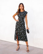 Black % Fleurette Floral Back Cutout Midi Dress-1-1