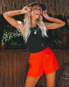 Orange % Gretchen Linen Blend Pocketed High Rise Shorts-1