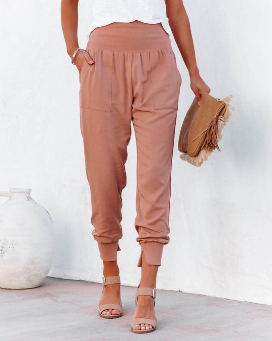 Mauve  % Hot And Bothered Pocketed Cotton Joggers-1