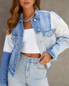 Denim % Justification Patchwork Denim Frayed Hem Jacket-1