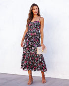 Black Multi %  Kaycee Floral Tiered Midi Dress 1