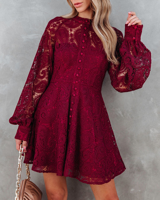 Wine % Lila Crochet Lace Mini Dress-1