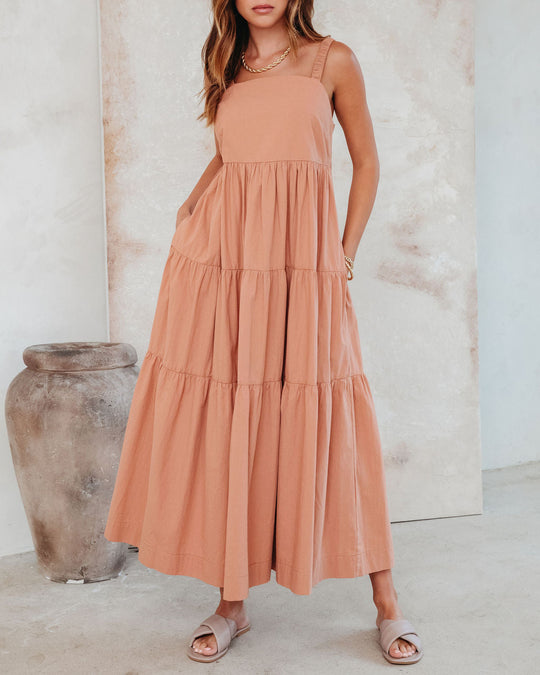 Clay % Madelina Tiered Cotton Blend Midi Dress-2