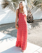 Red % My Fair Lady Floral Ruffle Maxi Dress-1