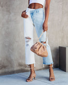 Light Wash %  Now High Rise Cross Over Two Tone Straight Jeans 1