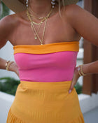 Pink/Orange % Brynn Color Block Strapless Crop Top-1