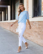 Baby Blue % Prim And Proper Tulle Puff Sleeve Top-1