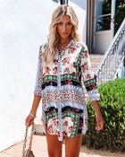 Multi % Rochester Printed Satin Button Down Tunic-1