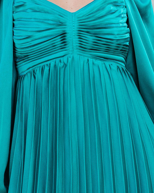 Emerald % Romantic One Satin Pleated Midi Dress-2
