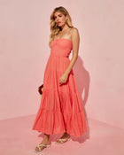 Coral % Rosalina Strapless Smocked Tiered Maxi Dress-1