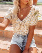 Yellow % Rosemarie Floral Tie Front Crop Top-1